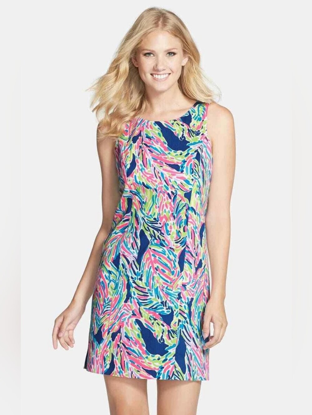 Lilly Pulitzer Cathy Indigo Palm Reader Cotton Sleeveless Shift Dress